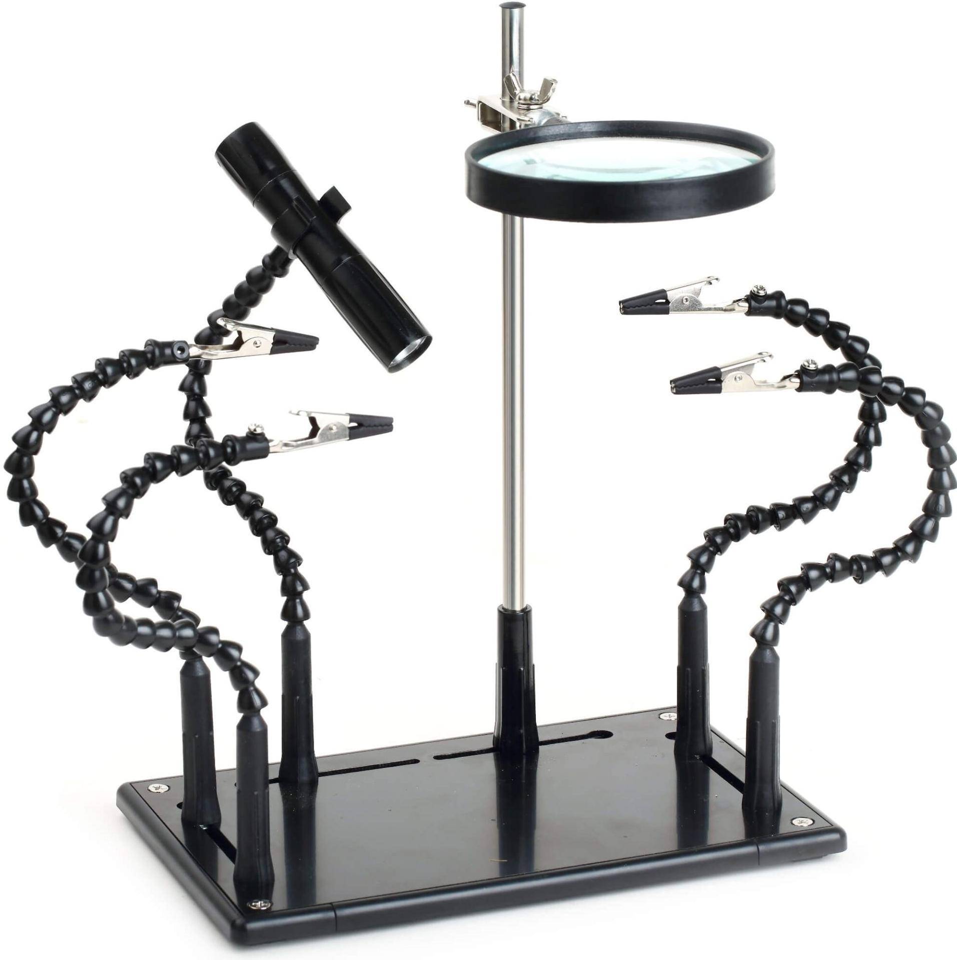 Zhongdi PCB Halter, Platinenhalter für Lötarbeiten, 4 flexible Arme, LED Lampe, 60mm Lupe