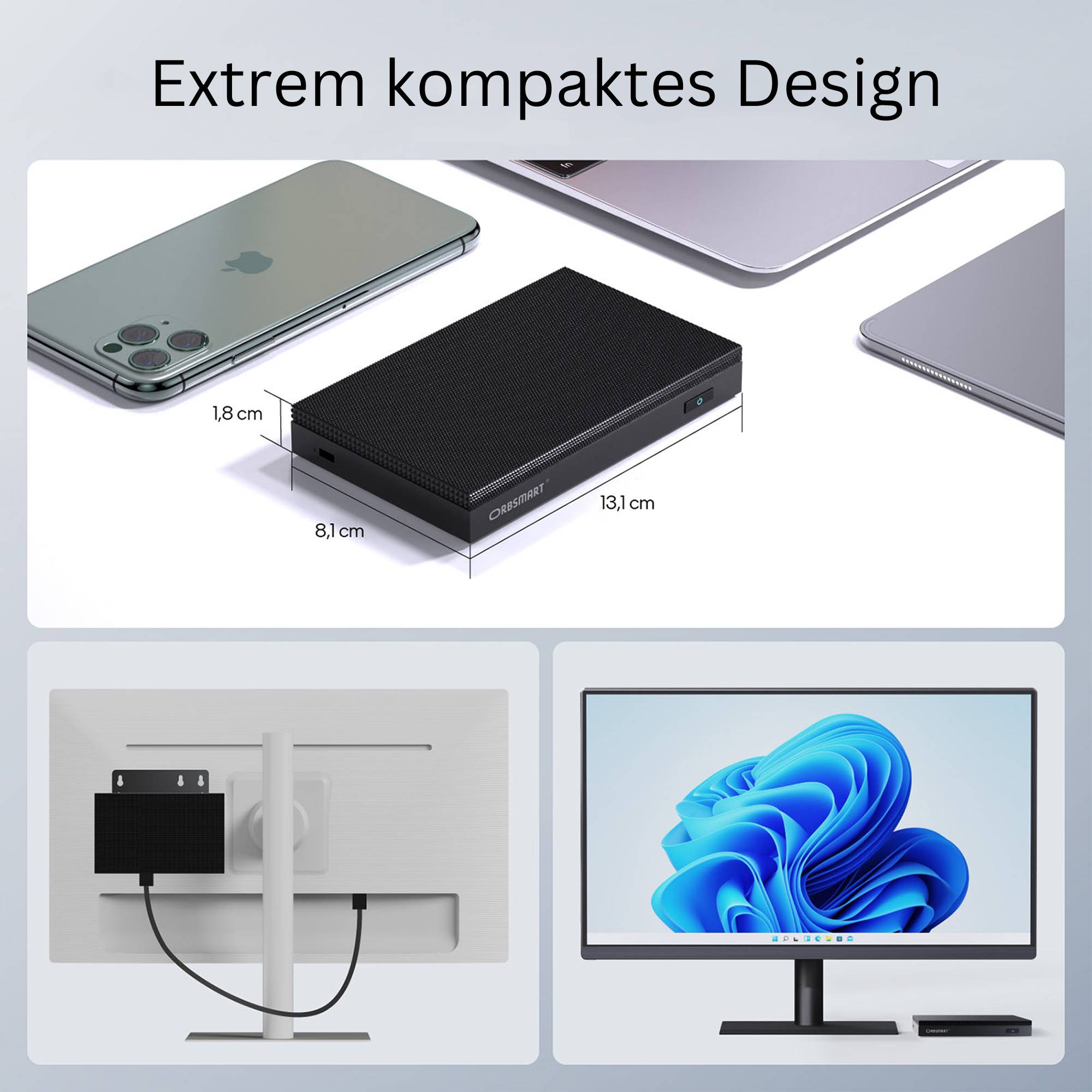 Orbsmart AW-16L Mini-PC Windows 11 Pro Computer / Homeoffice / Smart-PC lüfterlos (Intel N150, 16GB RAM)