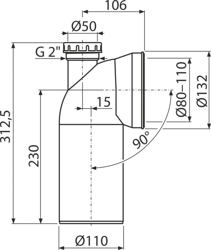 Alcadrain A90-90P50A WC Anschlussbogen 90° mit Konnektor Anschluss DN50