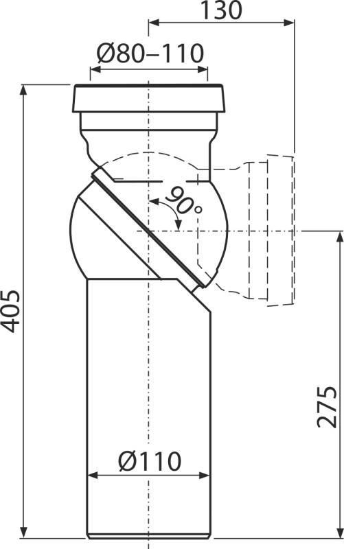 Alcadrain A90-90R WC Anschlussbogen 0-90°, verstellbar