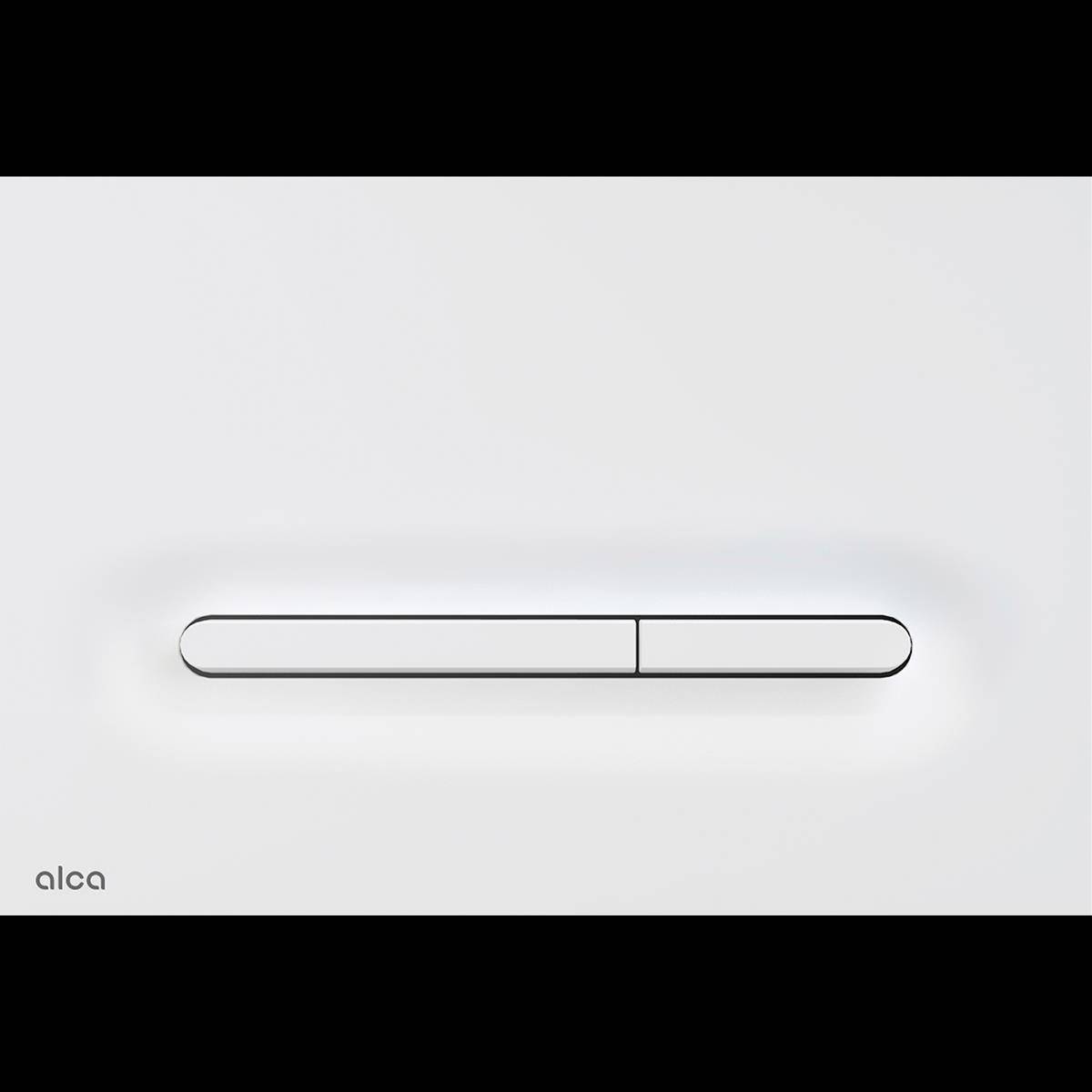 Minimalistische weiße, an der Wand montierte Leuchte mit einer feinen Naht, gezeigt vor einem einfachen hellen Hintergrund.