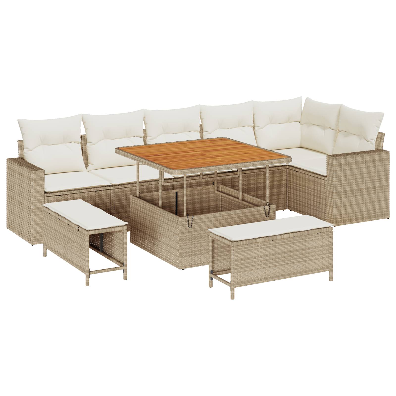 vidaXL 9-teiliges Garten Sofa Set mit Kissen Beige Poly Rattan Akazie
