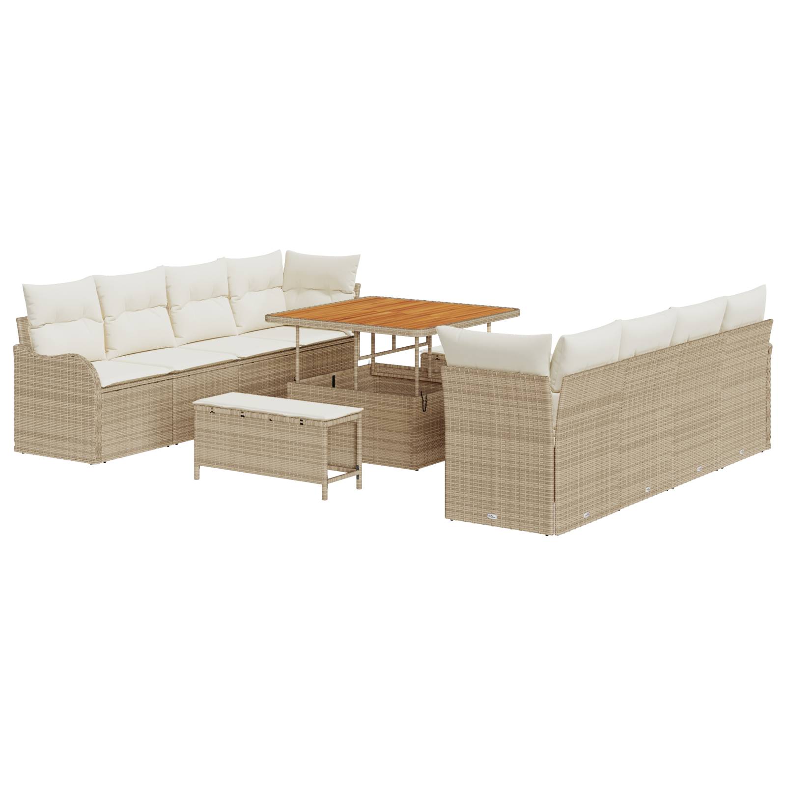 vidaXL 11-tlg. Garten-Sofagarnitur mit Kissen Beige Poly Rattan Akazie