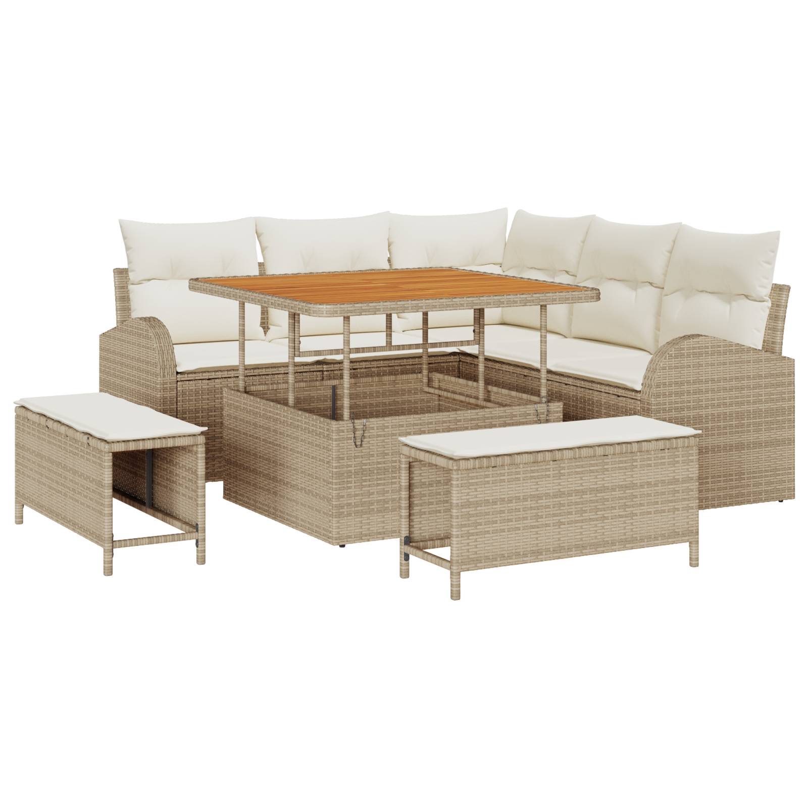 vidaXL 8 teilige Garten Sofa Set mit Kissen Beige Poly Rattan Akazie