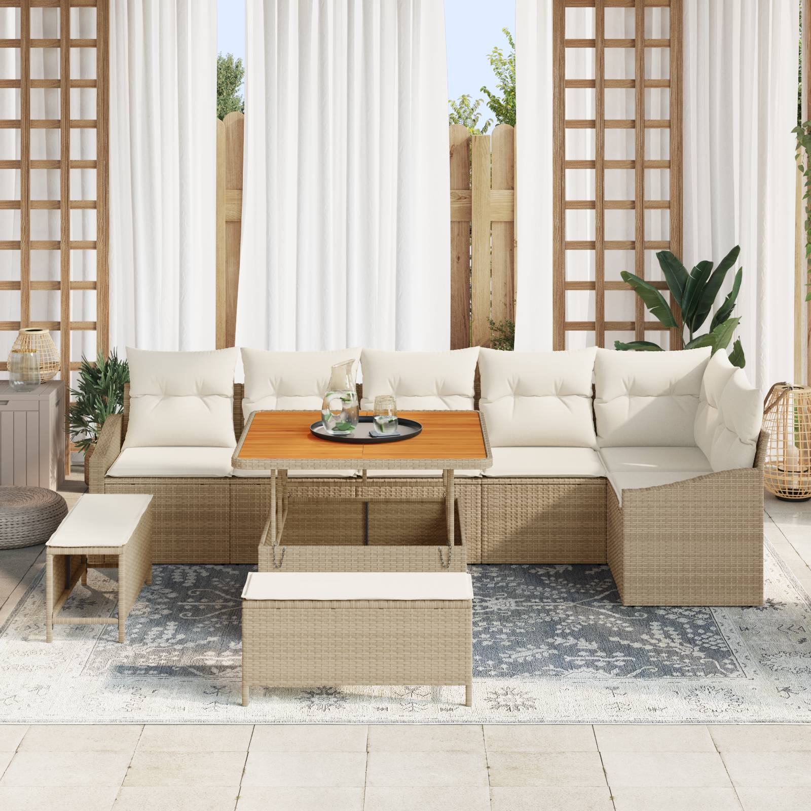 vidaXL 9-teiliges Garten-Sofa-Set mit Kissen in Beige