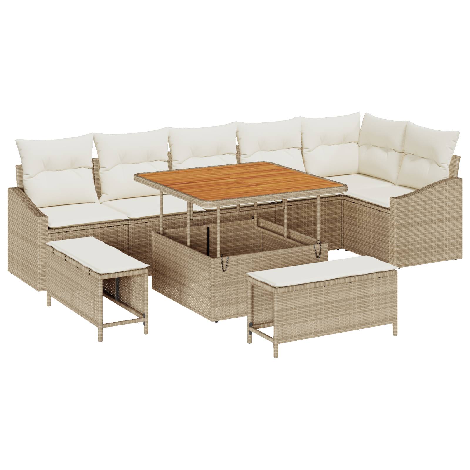 vidaXL 9-teiliges Garten-Sofa-Set mit Kissen in Beige