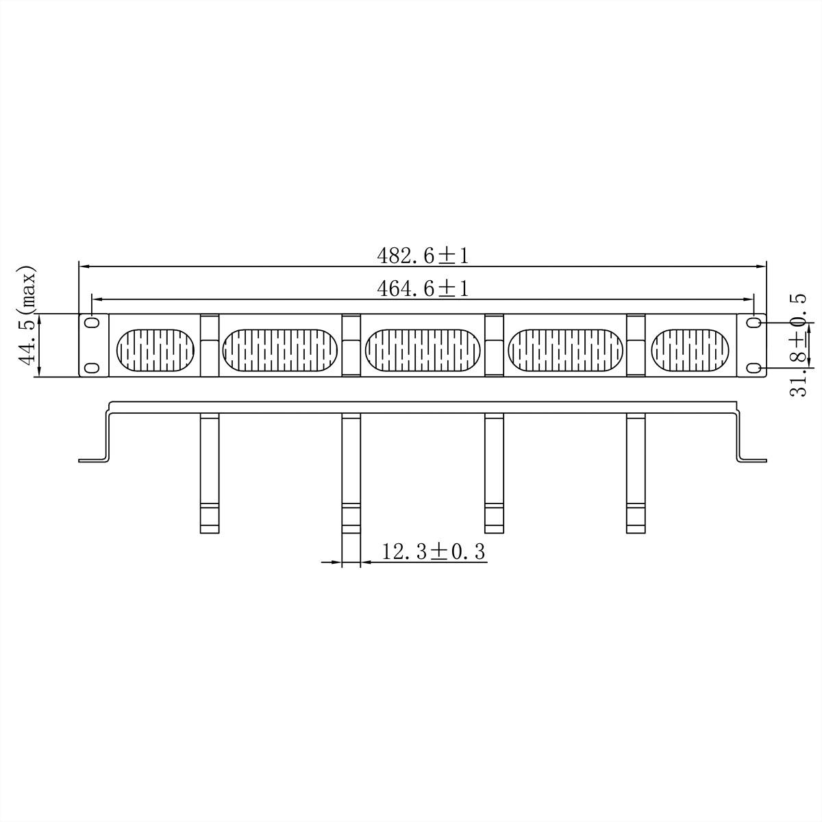 VALUE 19-Zoll-Frontplatte, 4 Ösen Typ G, Kabeldurchführung (Bürste), schwarz