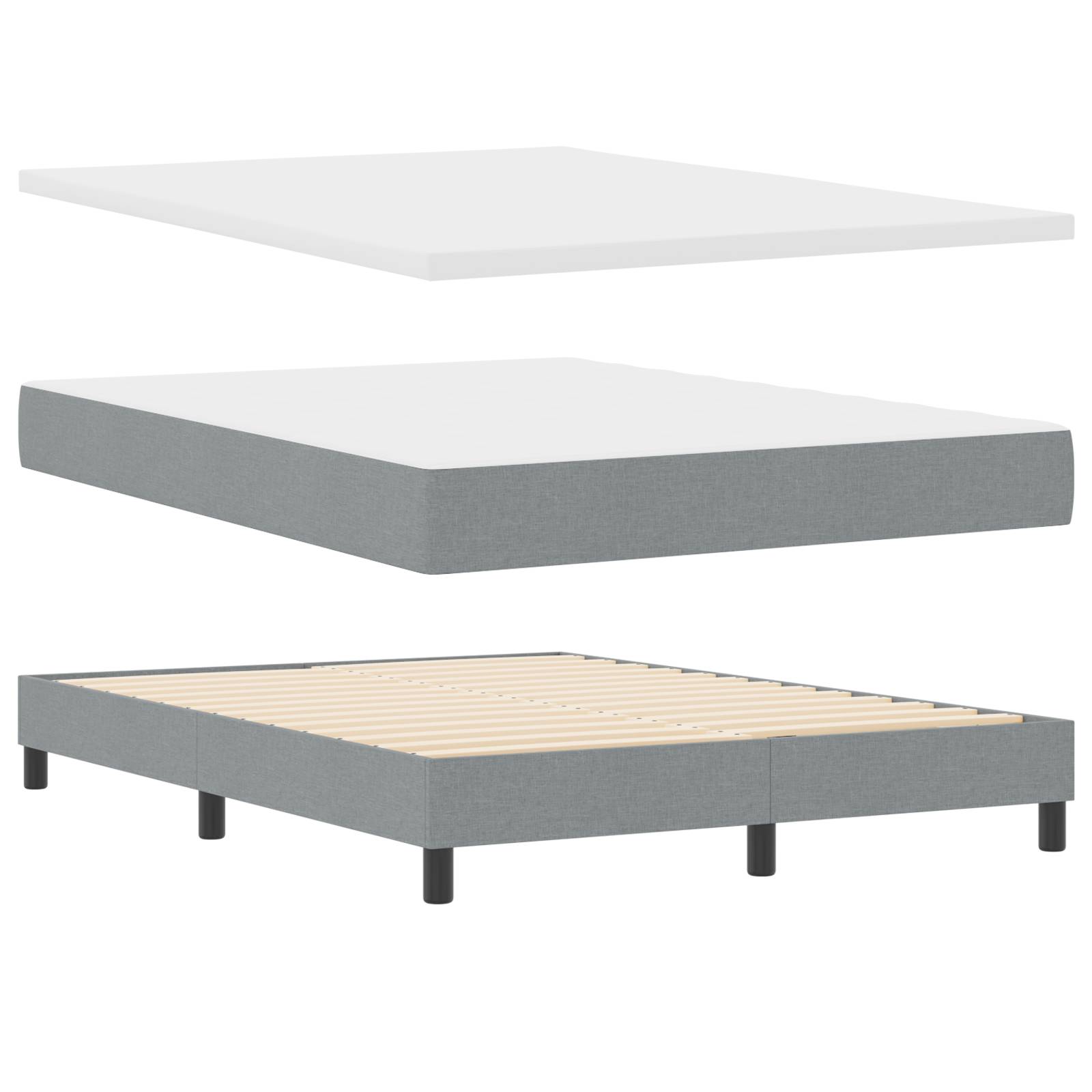 vidaXL Boxspringbett mit Matratze Hellgrau 140x200 cm Stoff