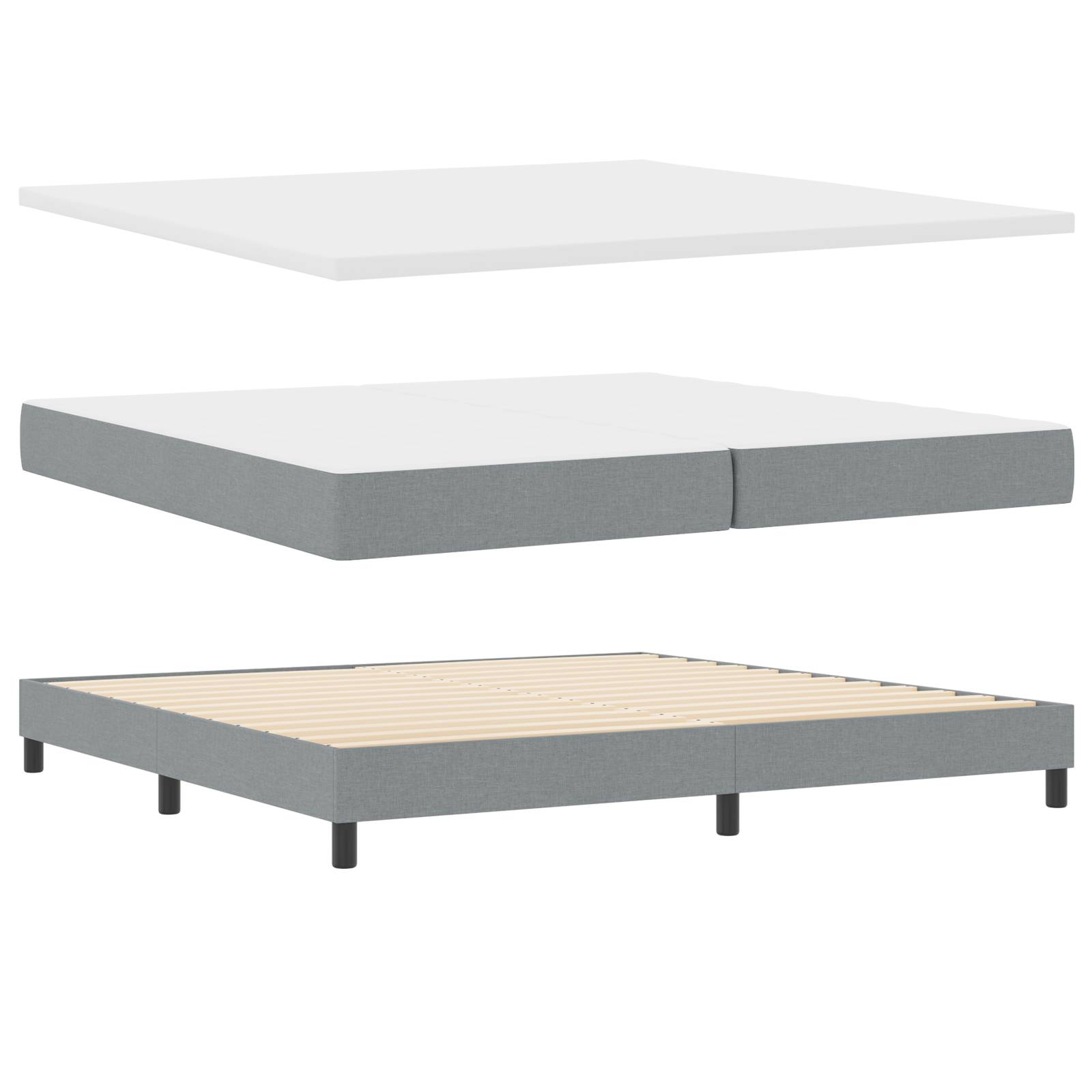 vidaXL Boxspringbett mit Matratze, Hellgrau, 200x200 cm, Stoff