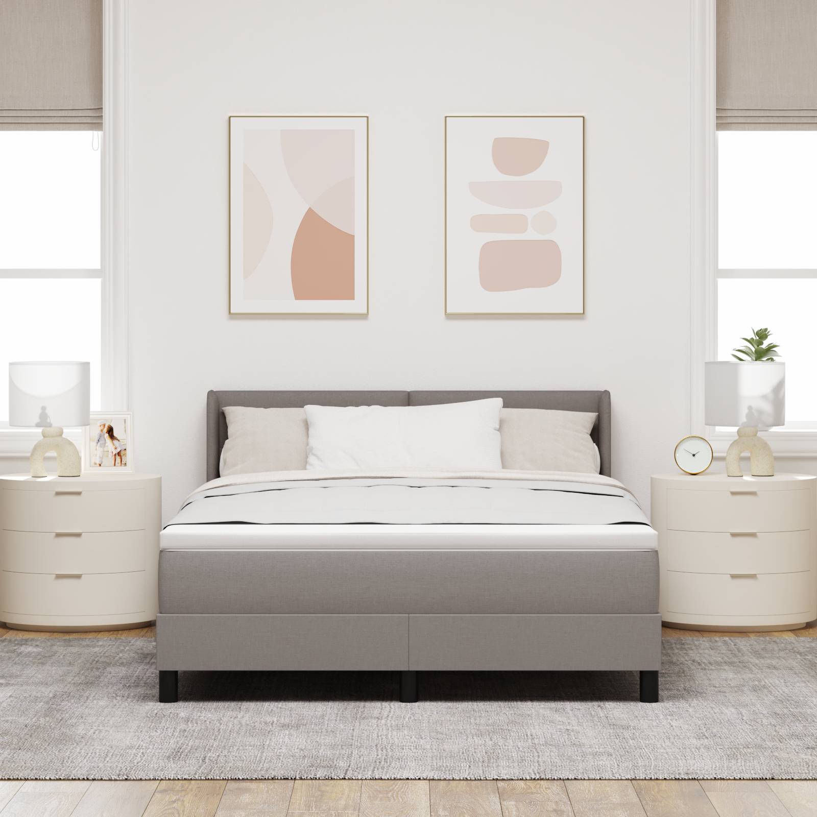 vidaXL Boxspringbett mit Matratze in Taupe, 160x200 cm Stoff