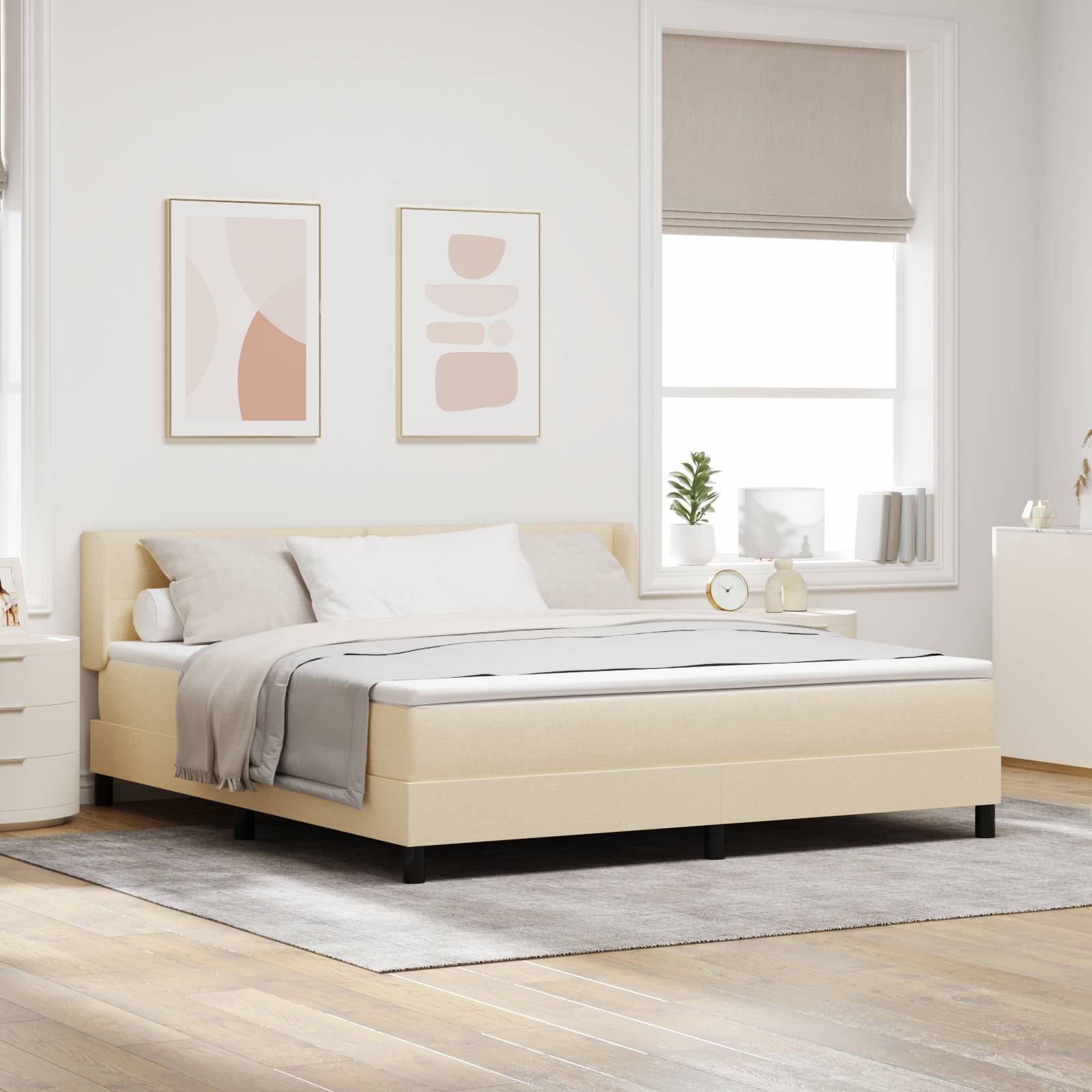 vidaXL Boxspringbett mit Matratze, Creme, 180 x 200 cm, Stoff