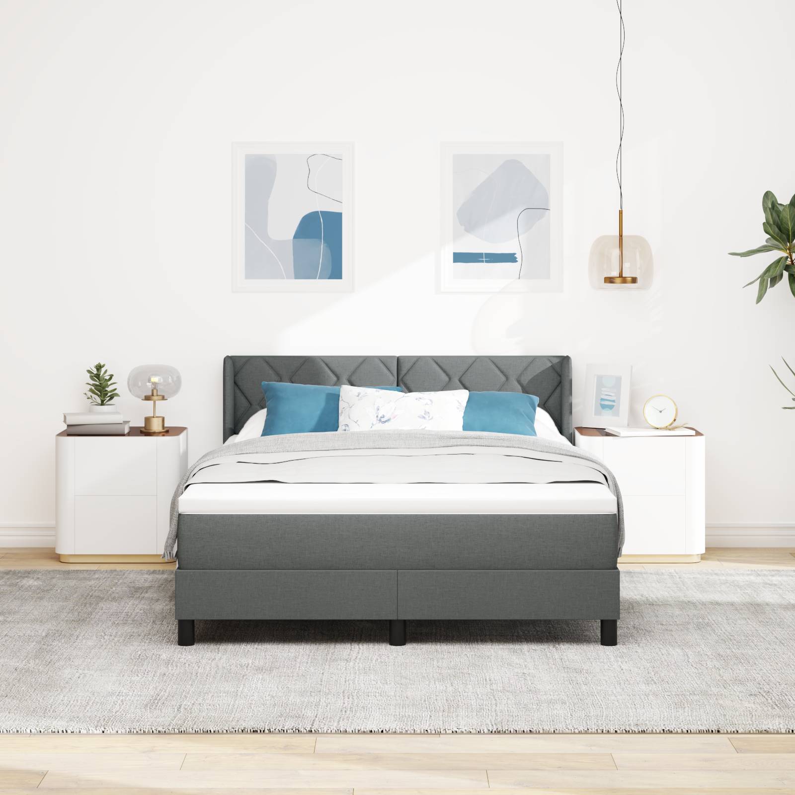 vidaXL Boxspringbett mit Matratze in Dunkelgrau, 140x200 cm aus Stoff