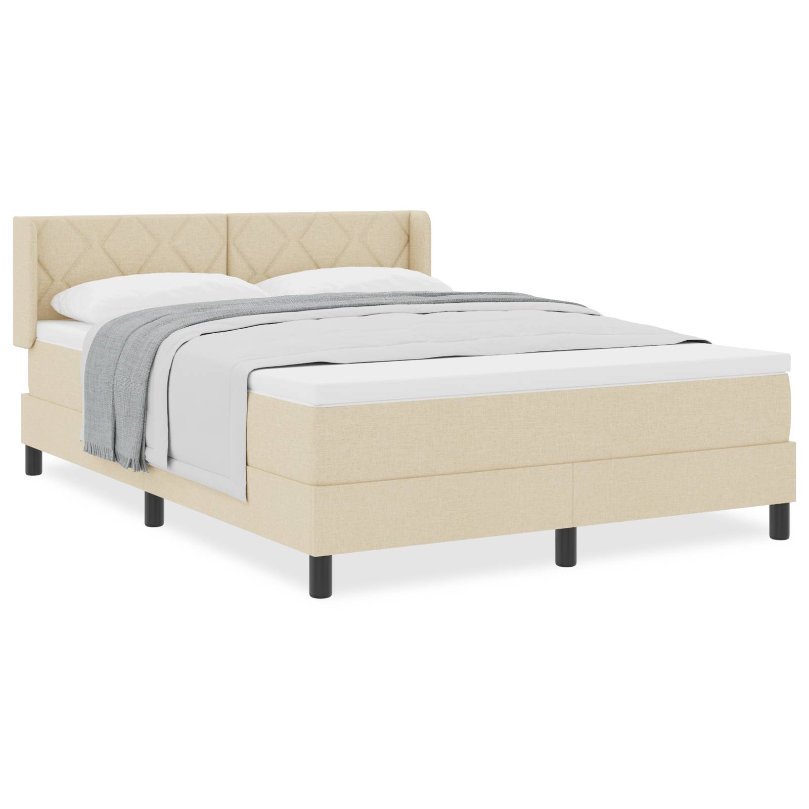 vidaXL Boxspringbett mit Matratze in Creme, 160 x 200 cm - Stoff.