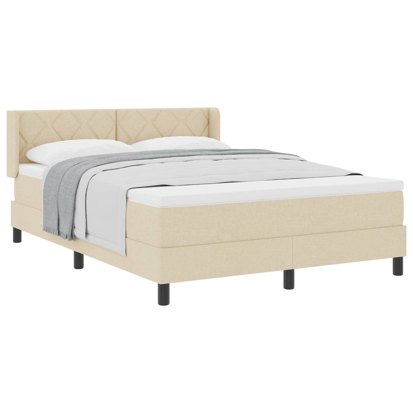 vidaXL Boxspringbett mit Matratze in Creme, 160 x 200 cm - Stoff.