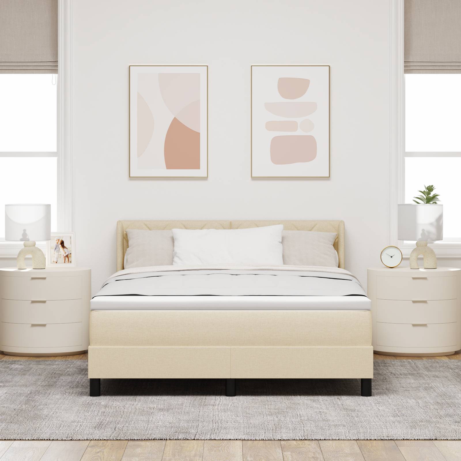 vidaXL Boxspringbett mit Matratze in Creme, 160 x 200 cm - Stoff.