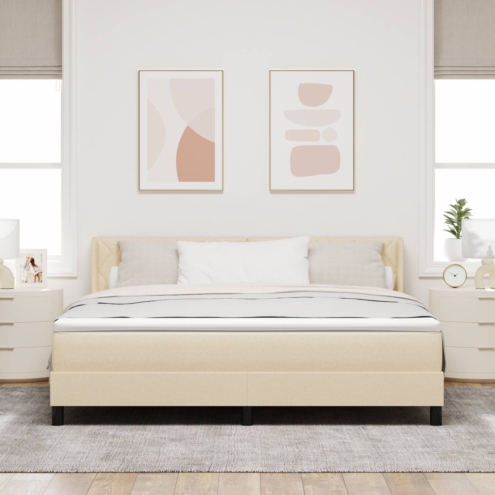 vidaXL Boxspringbett mit Matratze in Creme, 180 x 200 cm, Stoff