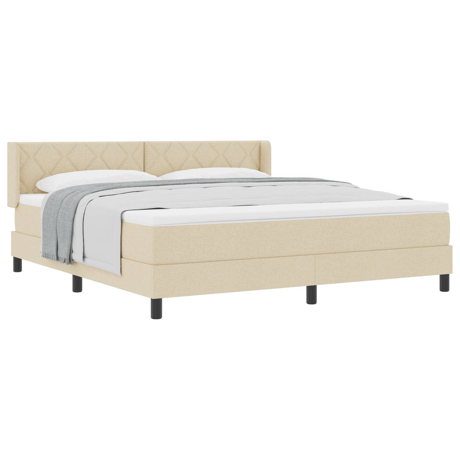 vidaXL Boxspringbett mit Matratze in Creme, 180 x 200 cm, Stoff