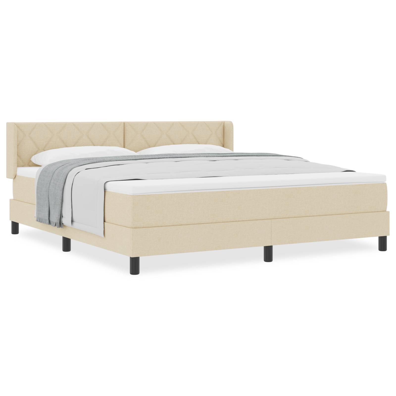 vidaXL Boxspringbett mit Matratze in Creme, 180 x 200 cm, Stoff