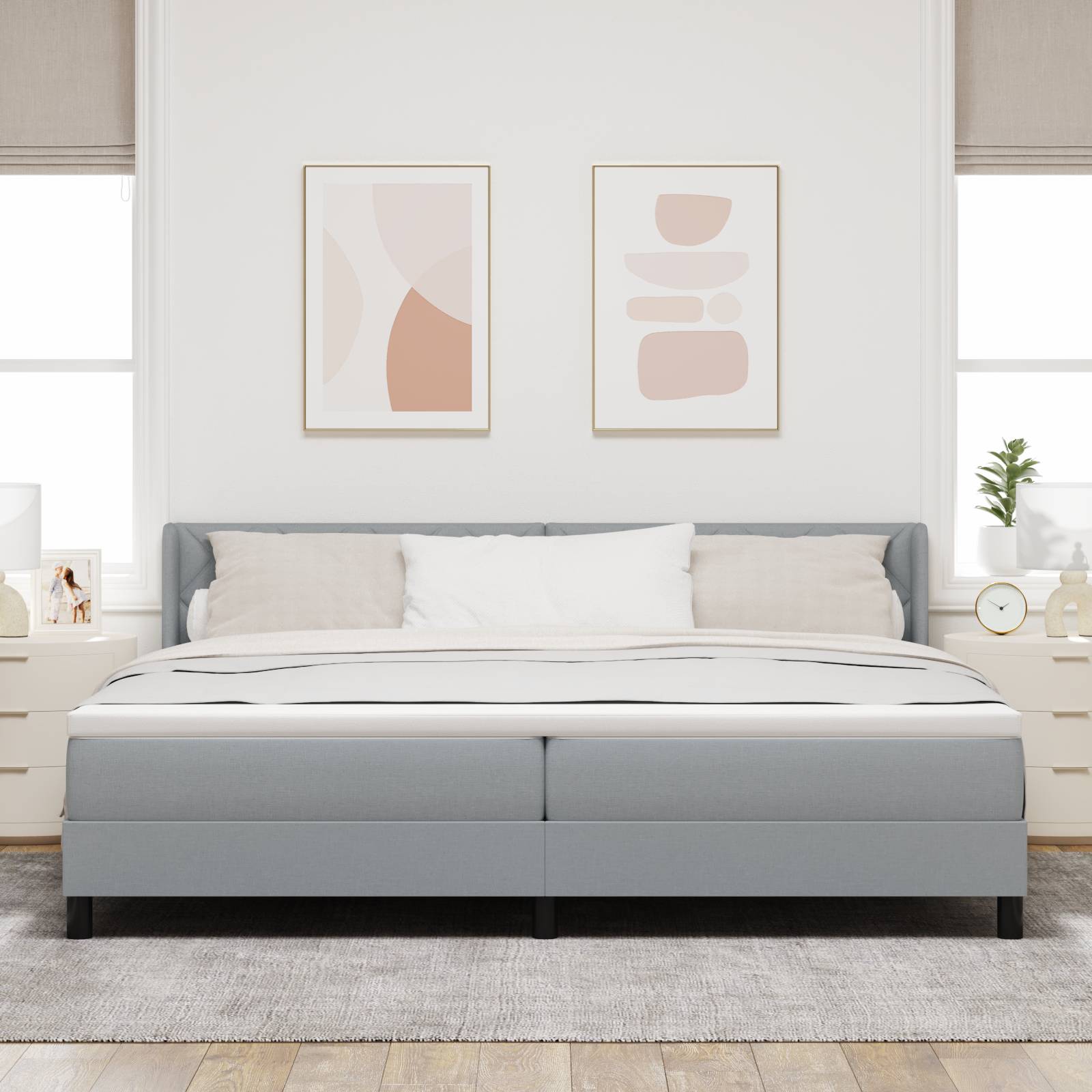 vidaXL Boxspringbett mit Matratze, Hellgrau, 200x200 cm, Stoff