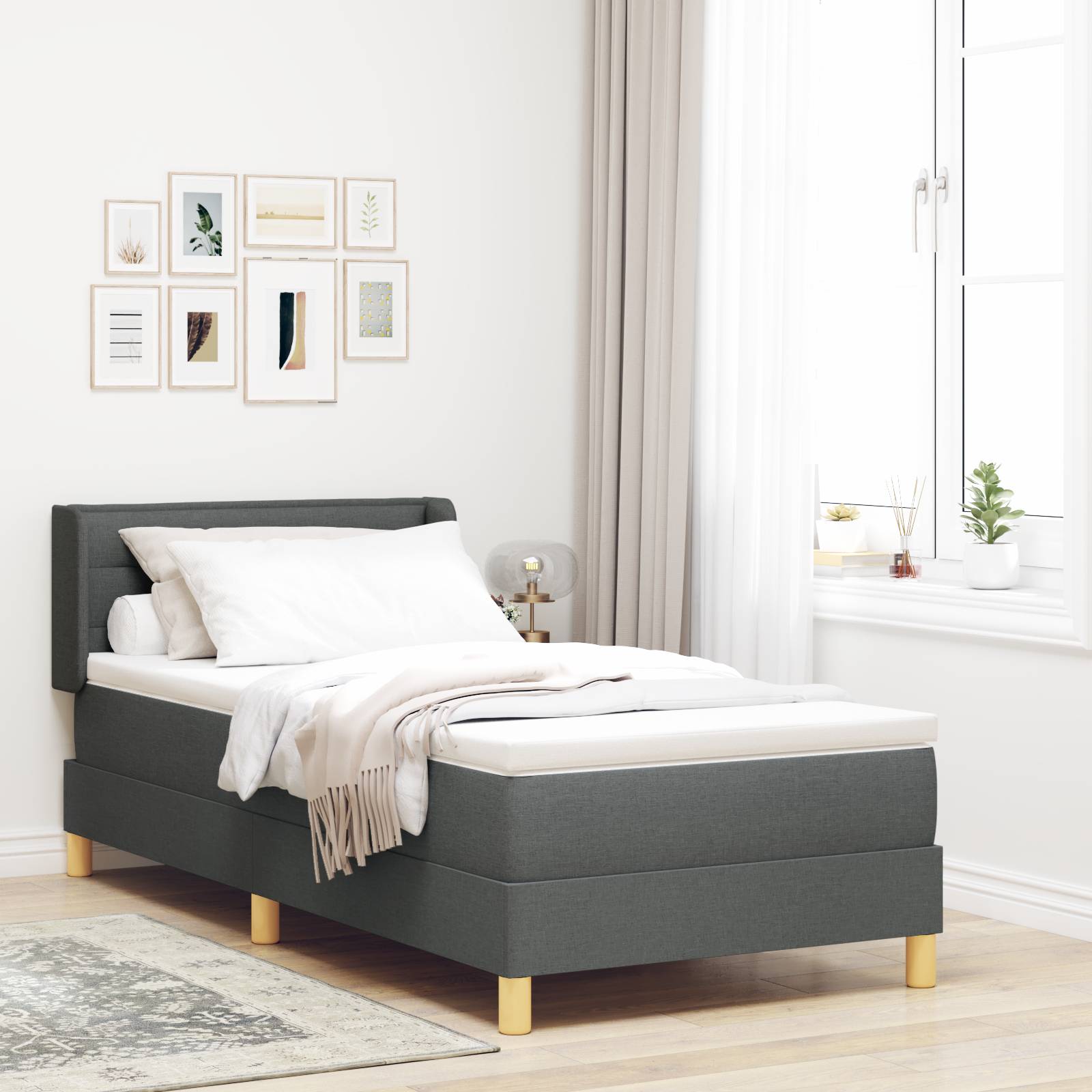 vidaXL Boxspringbett mit Matratze in Dunkelgrau, 80 x 200 cm, Stoff