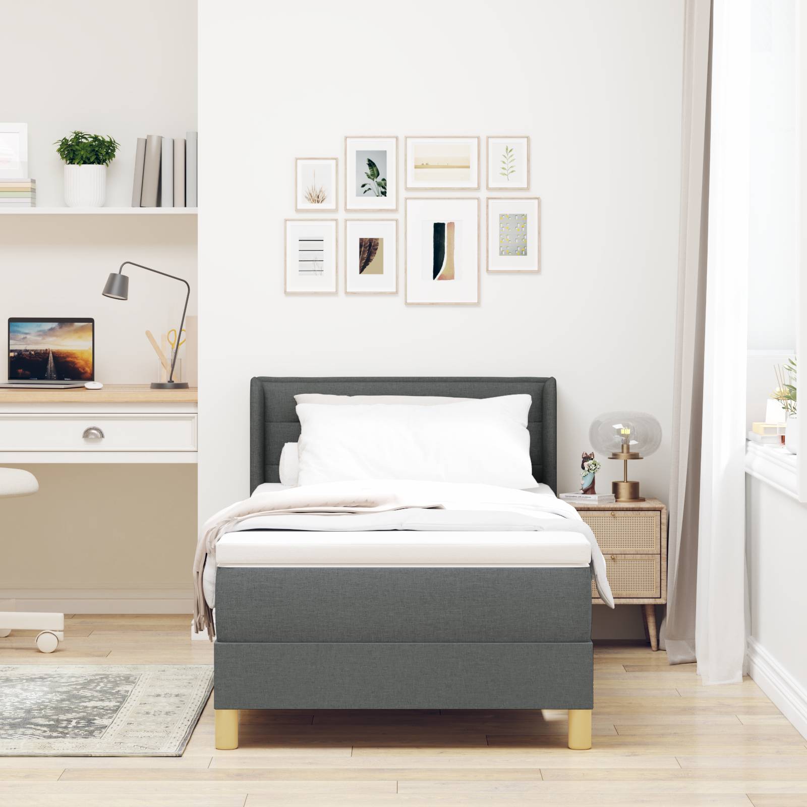 vidaXL Boxspringbett mit Matratze in Dunkelgrau, 80 x 200 cm, Stoff