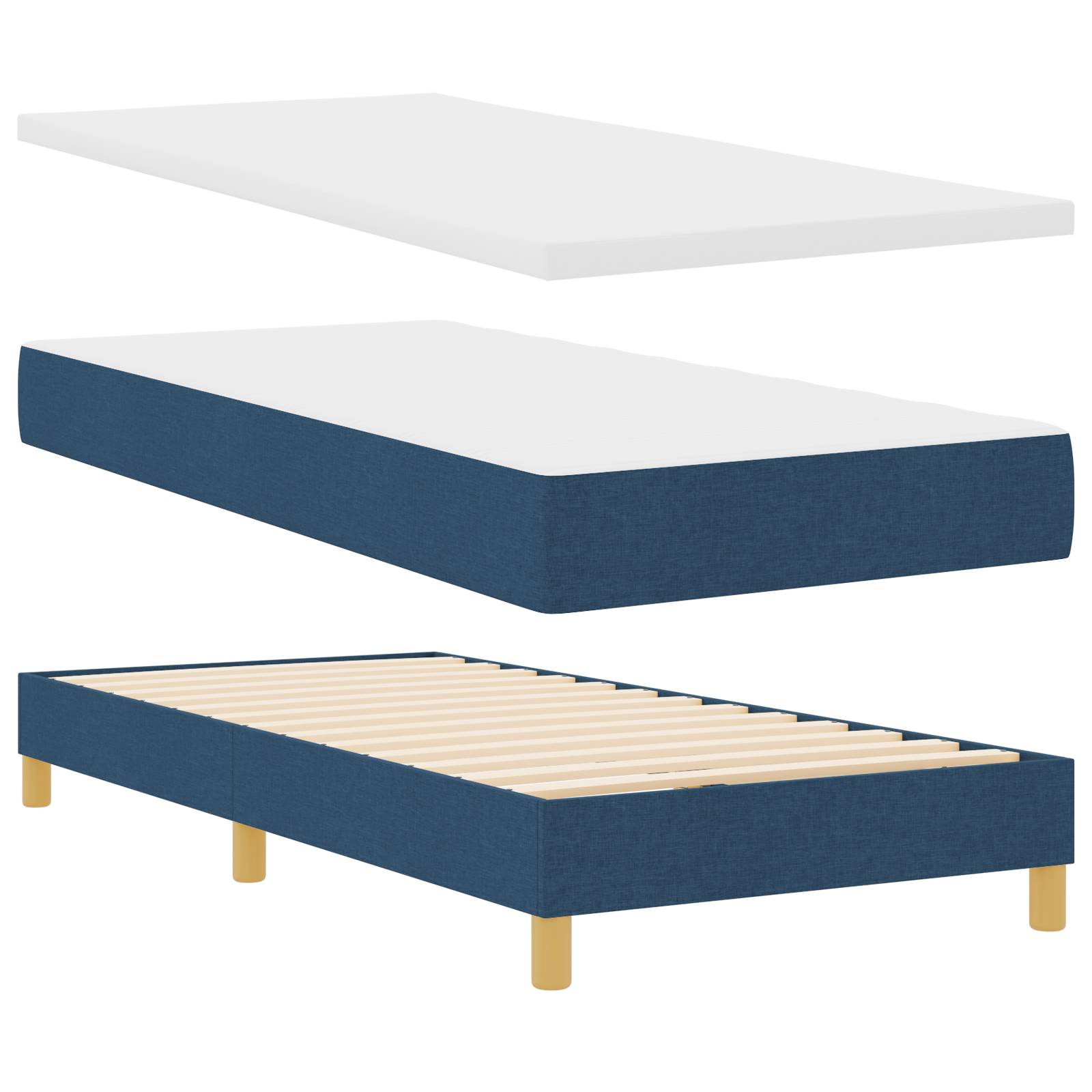 vidaXL Boxspringbett mit Matratze Blau 90x200 cm Stoff