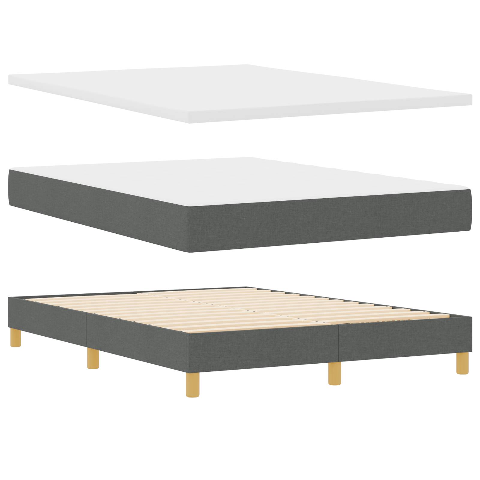 vidaXL Boxspringbett mit Matratze in Dunkelgrau, 140 x 190 cm, Stoff