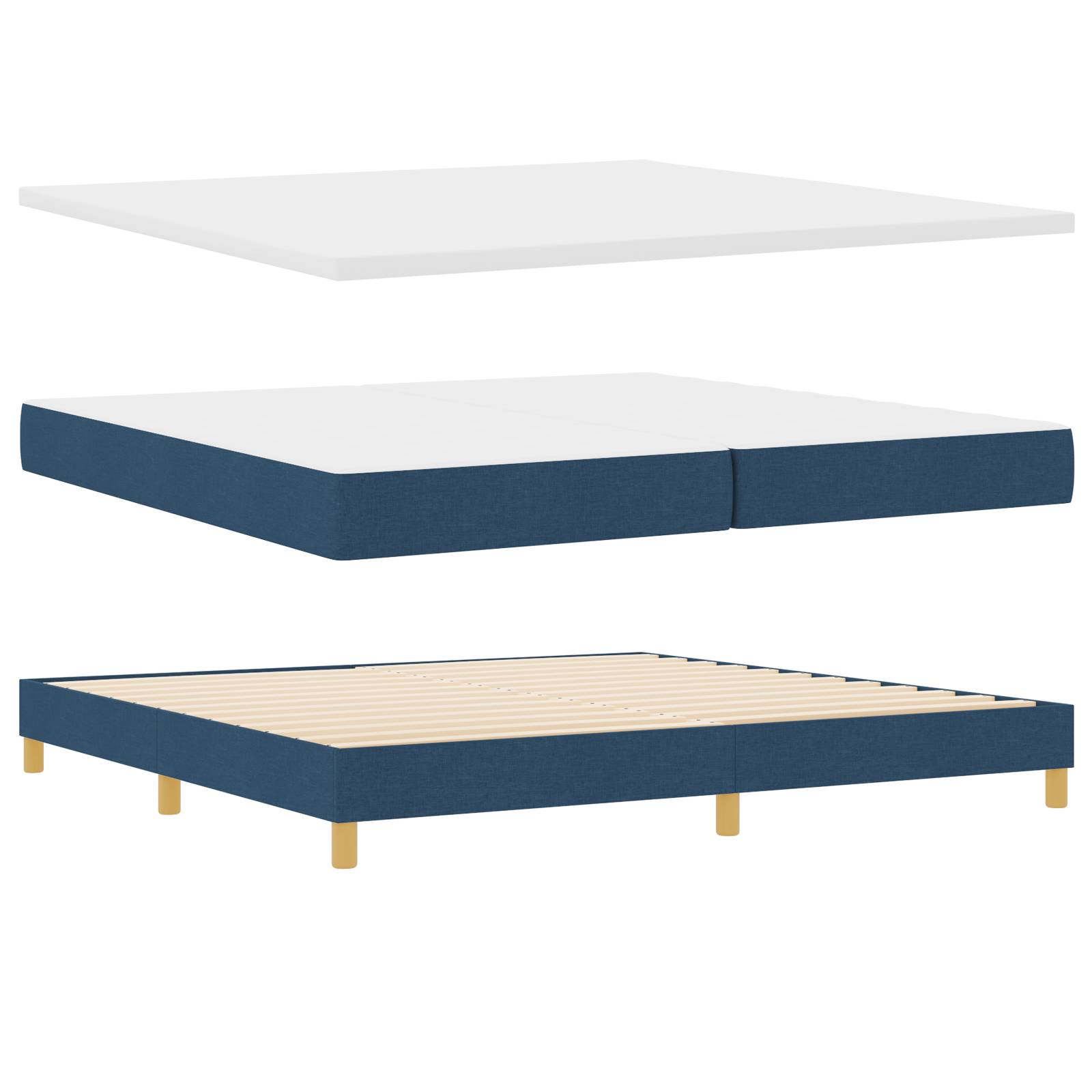vidaXL Boxspringbett mit Matratze &amp; Bank Blau 200x200 cm Stoff