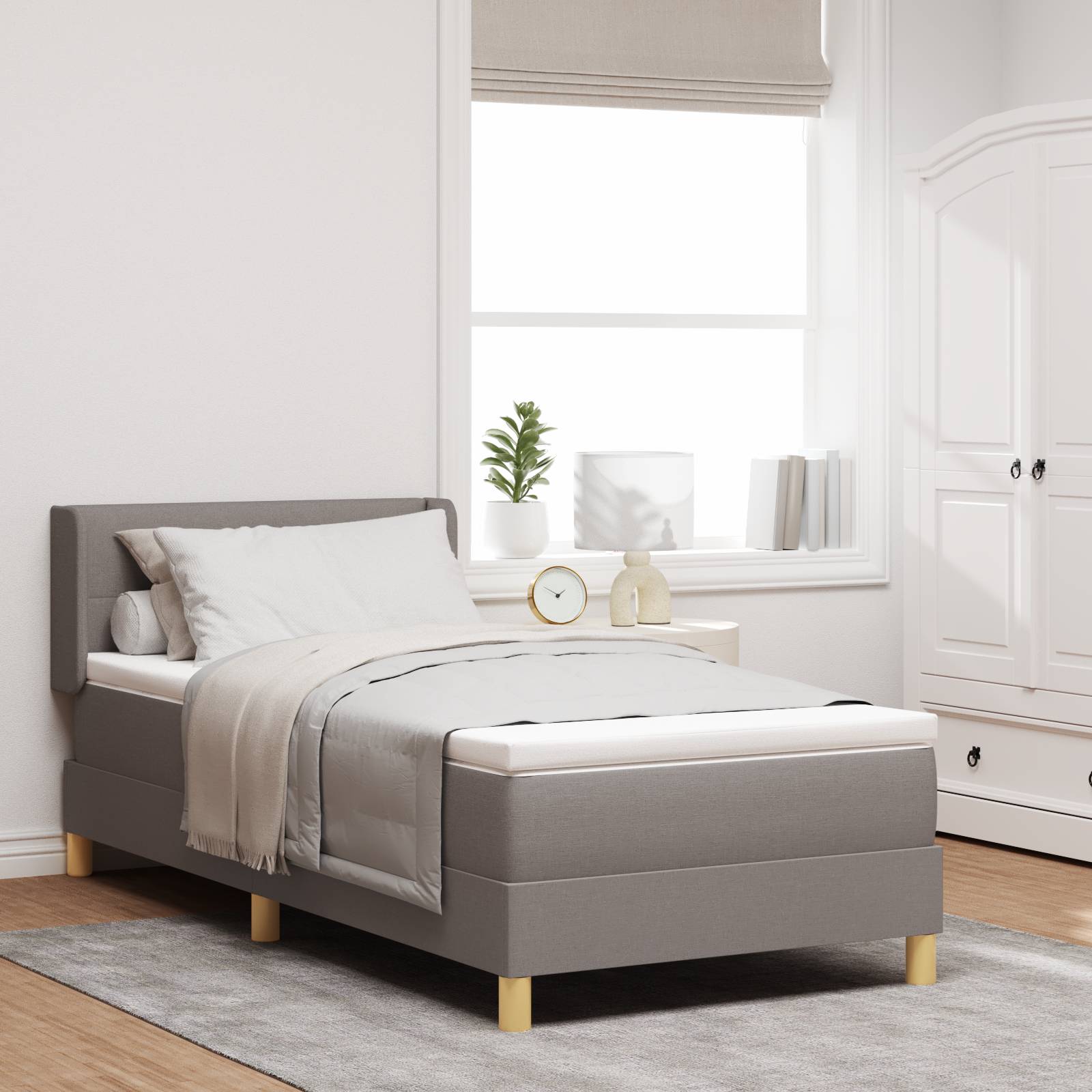 vidaXL Boxspringbett mit Matratze - Taupe, 90 x 190 cm, aus Stoff.