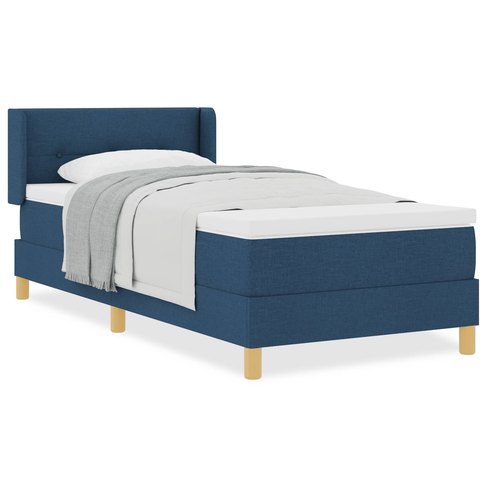 vidaXL Boxspringbett in Blau mit Matratze, 100 x 200 cm, aus Stoff.