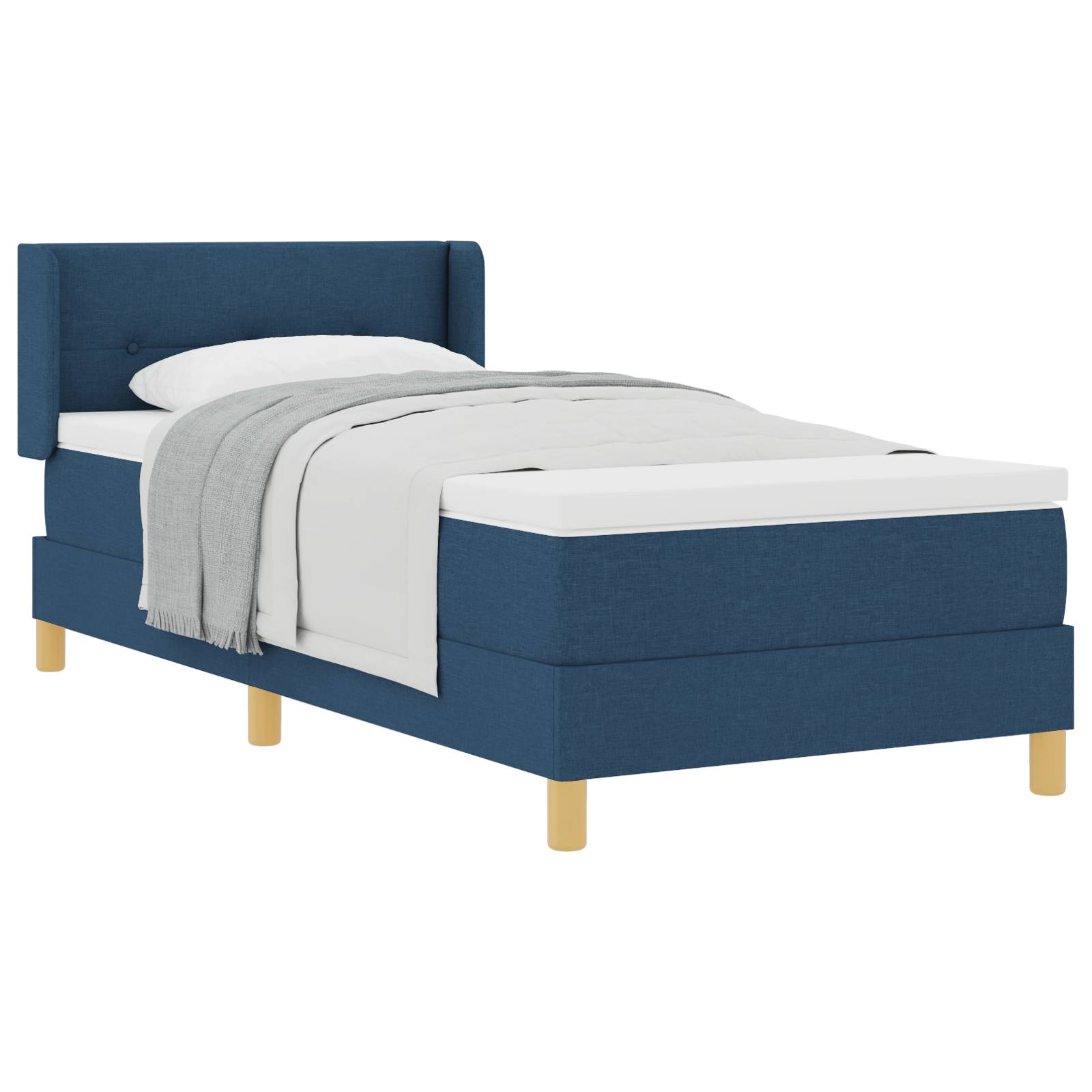 vidaXL Boxspringbett in Blau mit Matratze, 100 x 200 cm, aus Stoff.
