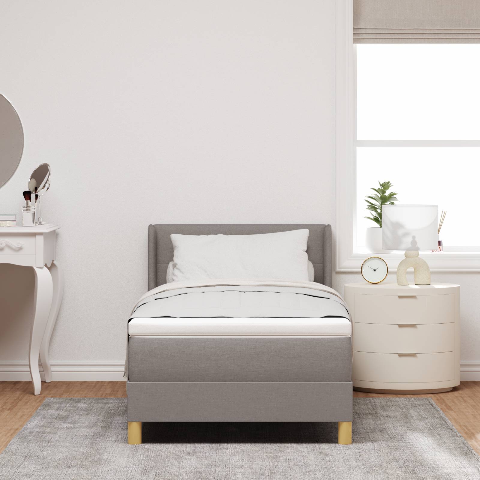 vidaXL Boxspringbett mit Matratze - Taupe, 90 x 190 cm, aus Stoff.