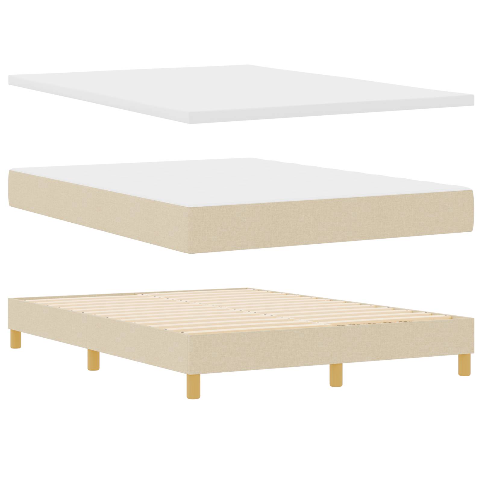 vidaXL Boxspringbett mit Matratze in Creme, 160 x 200 cm Stoff