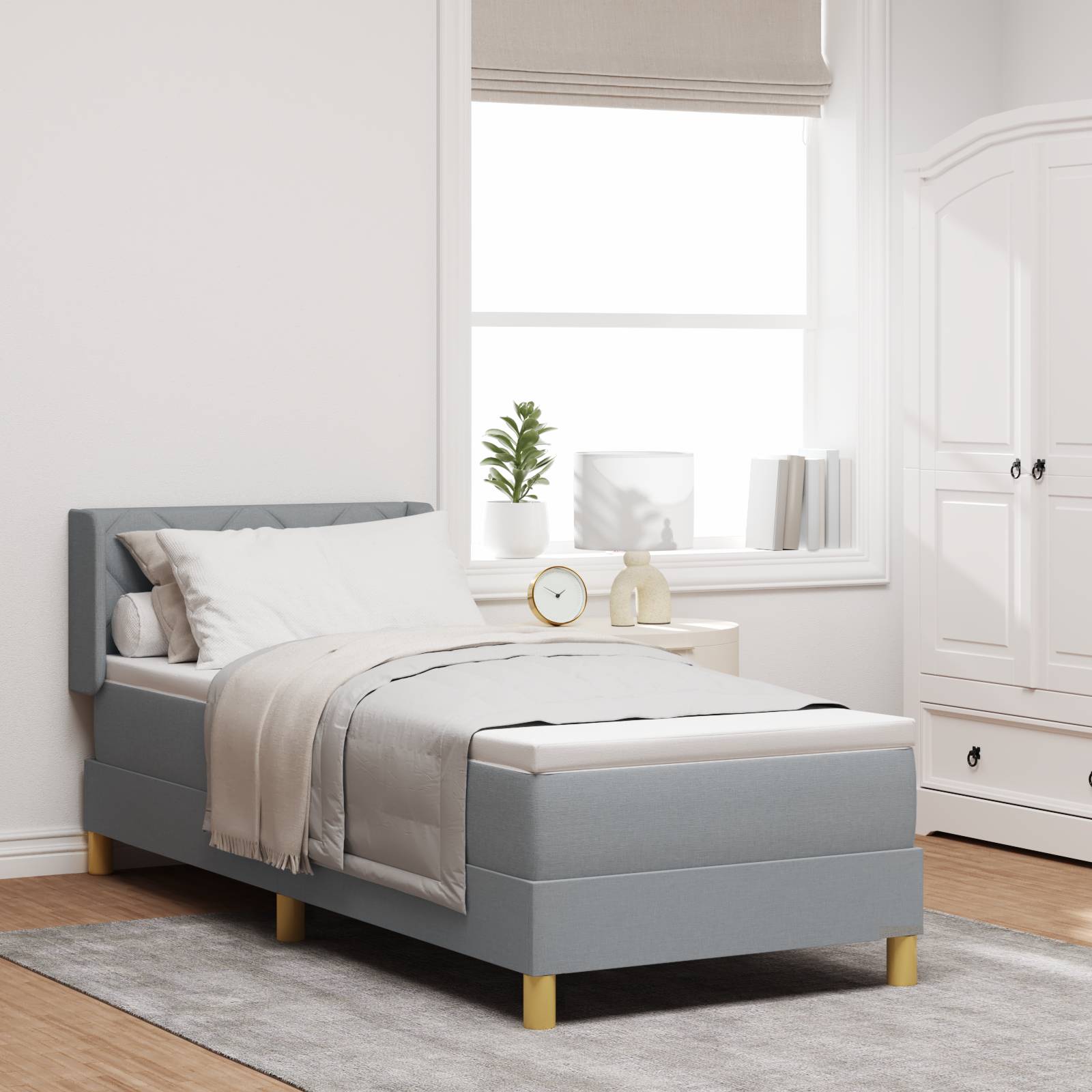 vidaXL Boxspringbett in Hellgrau mit Matratze, 80 x 200 cm, Stoff
