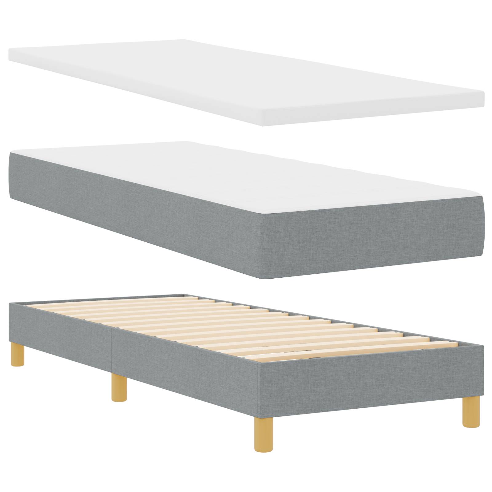 vidaXL Boxspringbett in Hellgrau mit Matratze, 80 x 200 cm, Stoff