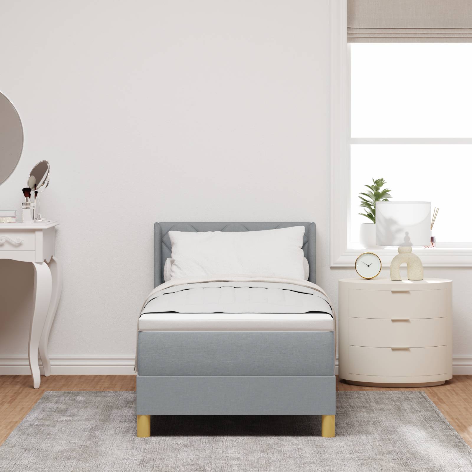 vidaXL Boxspringbett in Hellgrau mit Matratze, 80 x 200 cm, Stoff