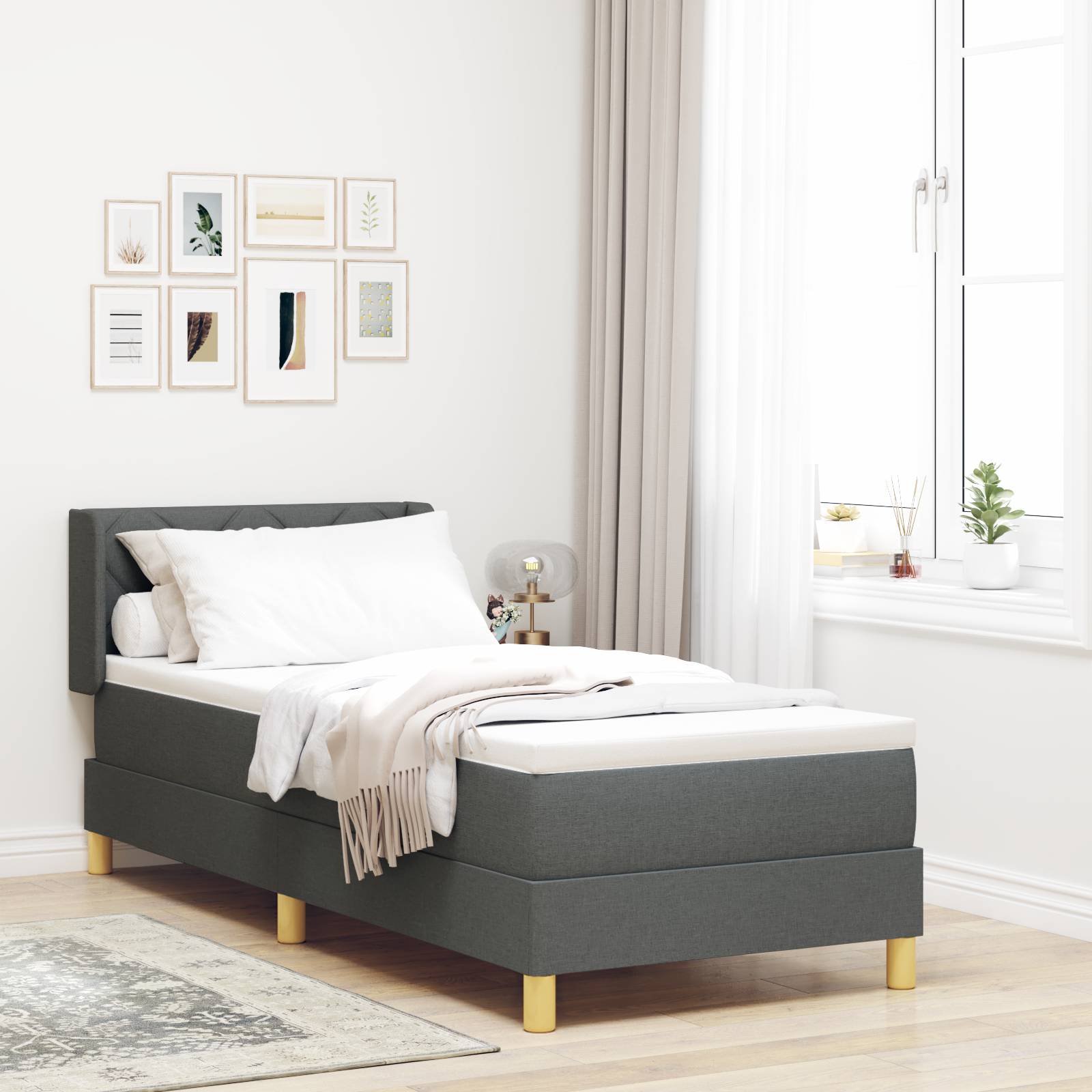vidaXL Boxspringbett mit Matratze - Dunkelgrau, 80 x 200 cm, Stoff