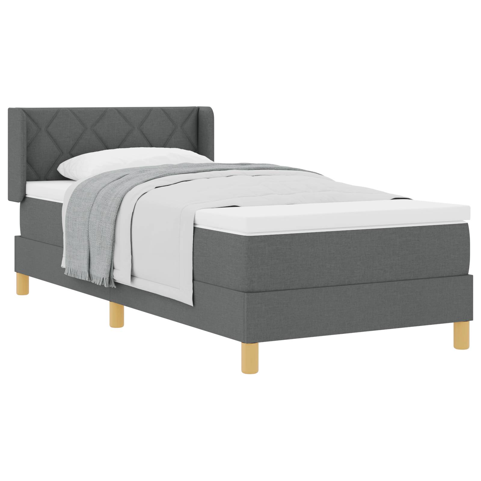 VidaXL Boxspringbett mit Matratze in Dunkelgrau, 90 x 200 cm, aus Stoff