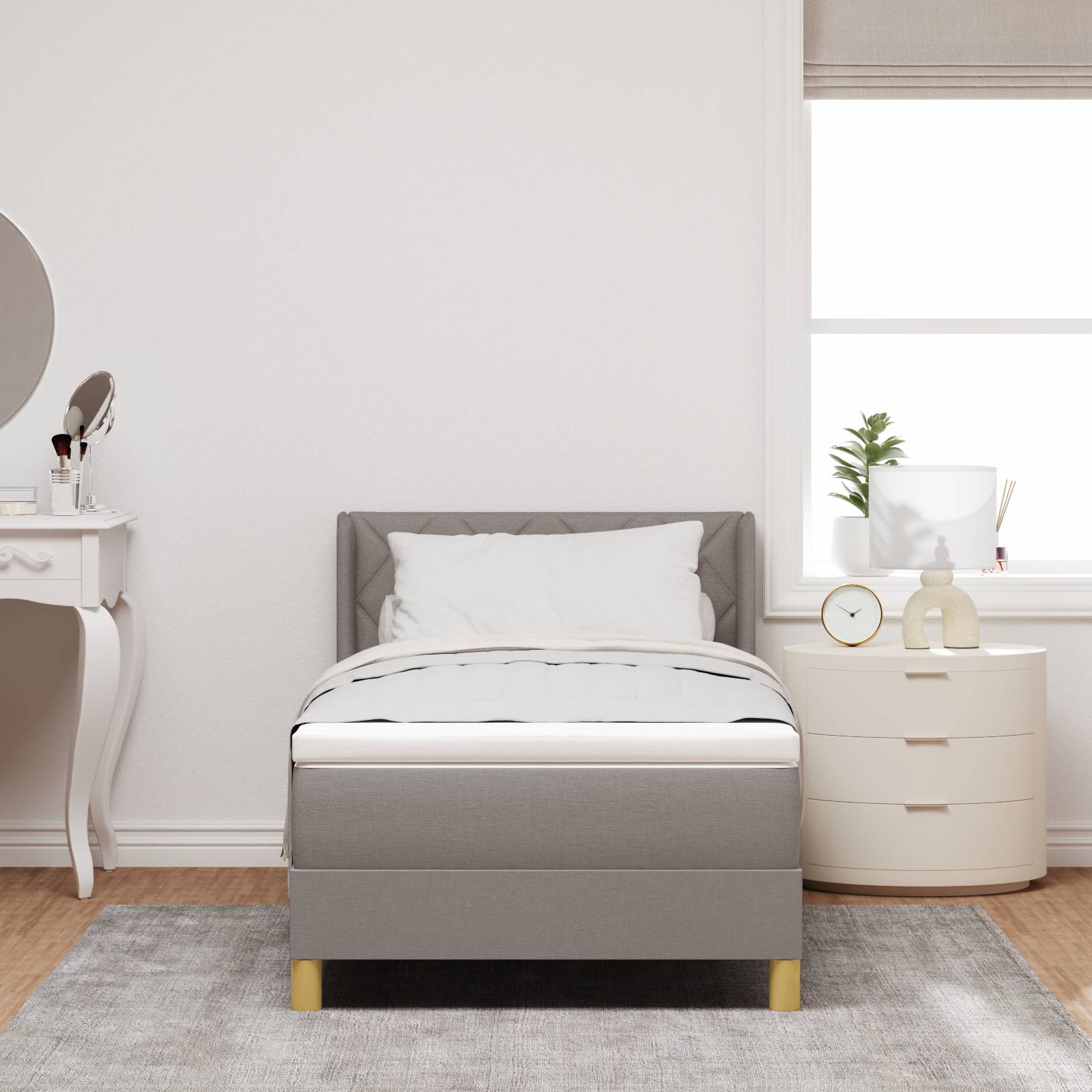 vidaXL Boxspringbett mit Matratze in Taupe, 90 x 190 cm aus Stoff