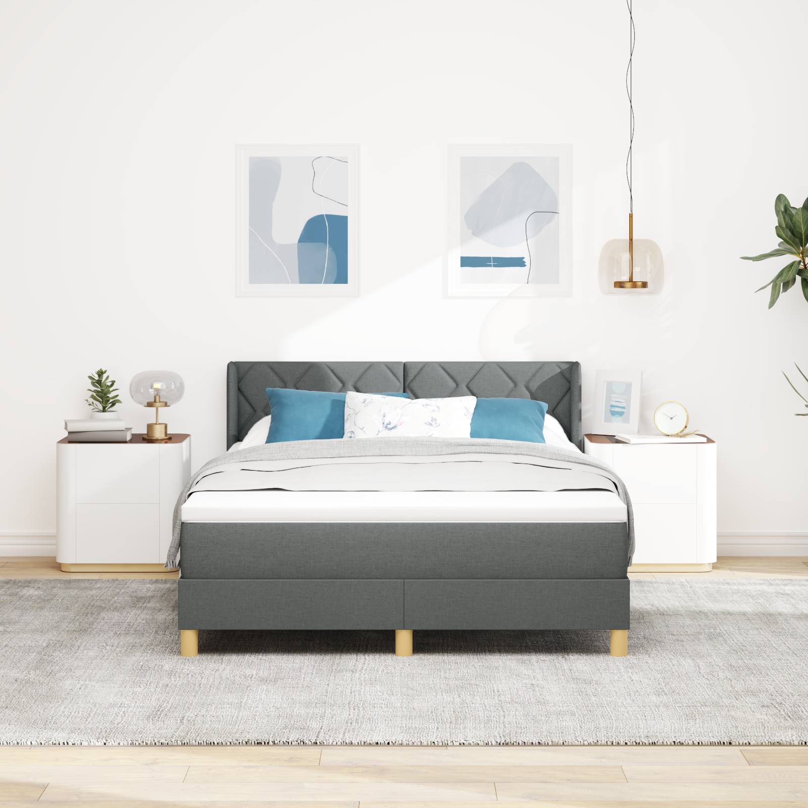 vidaXL Boxspringbett mit Matratze in Dunkelgrau, 140 x 190 cm, Stoff