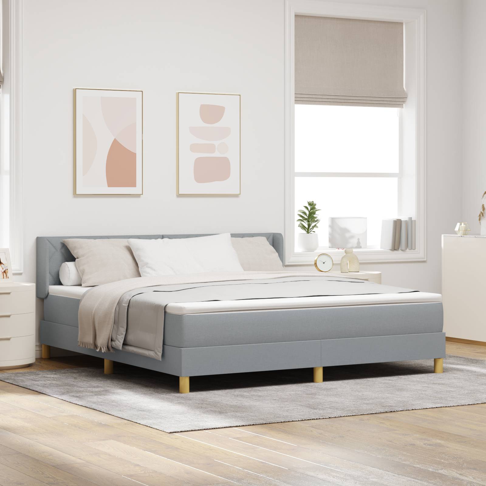 vidaXL Boxspringbett mit Matratze in Hellgrau, 180 x 200 cm Stoff