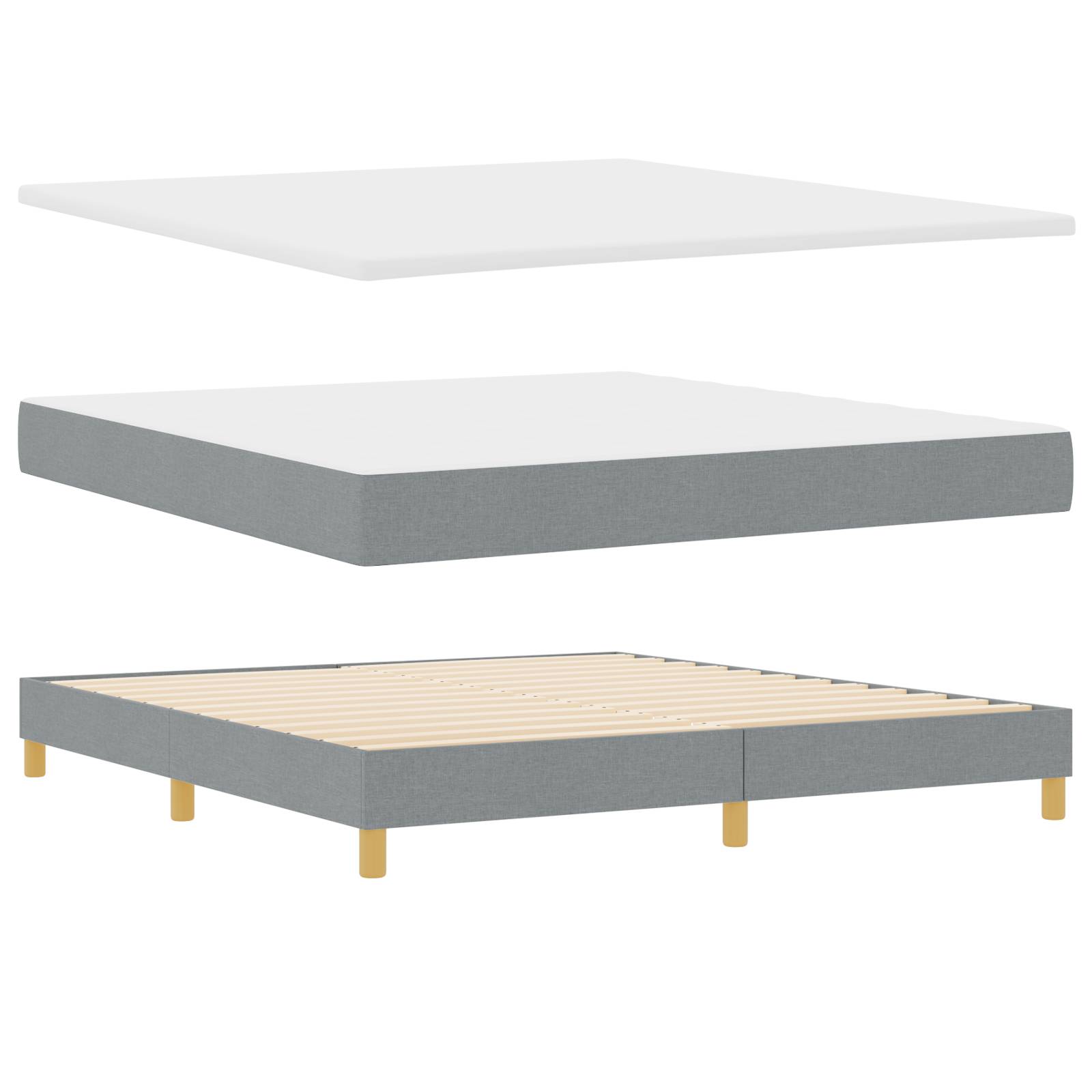 vidaXL Boxspringbett mit Matratze in Hellgrau, 180 x 200 cm Stoff