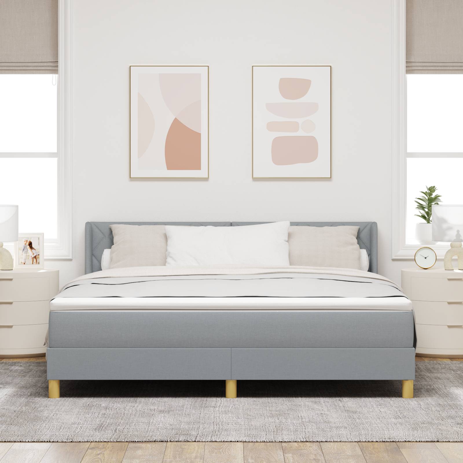 vidaXL Boxspringbett mit Matratze in Hellgrau, 180 x 200 cm Stoff