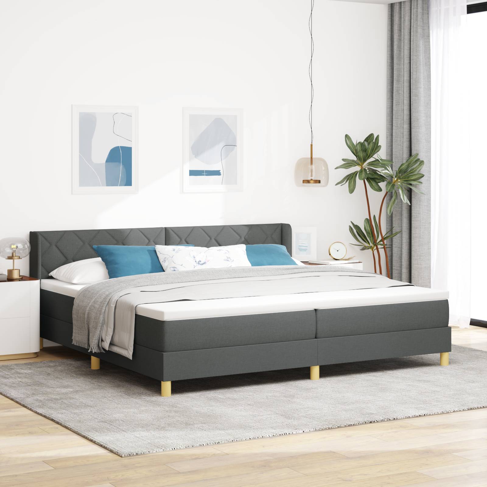 vidaXL Boxspringbett mit Matratze - Dunkelgrau 200 x 200 cm - Stoff