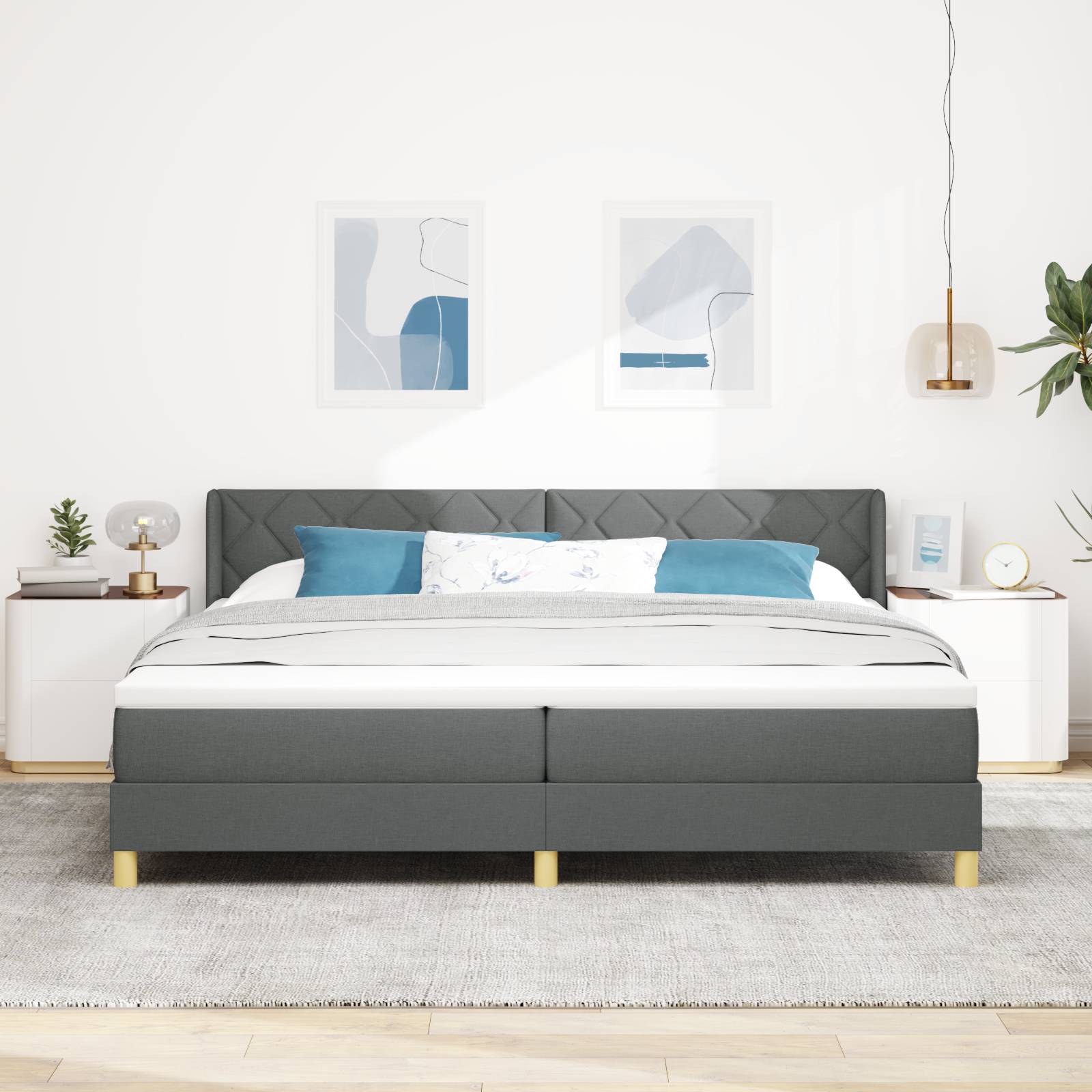 vidaXL Boxspringbett mit Matratze - Dunkelgrau 200 x 200 cm - Stoff
