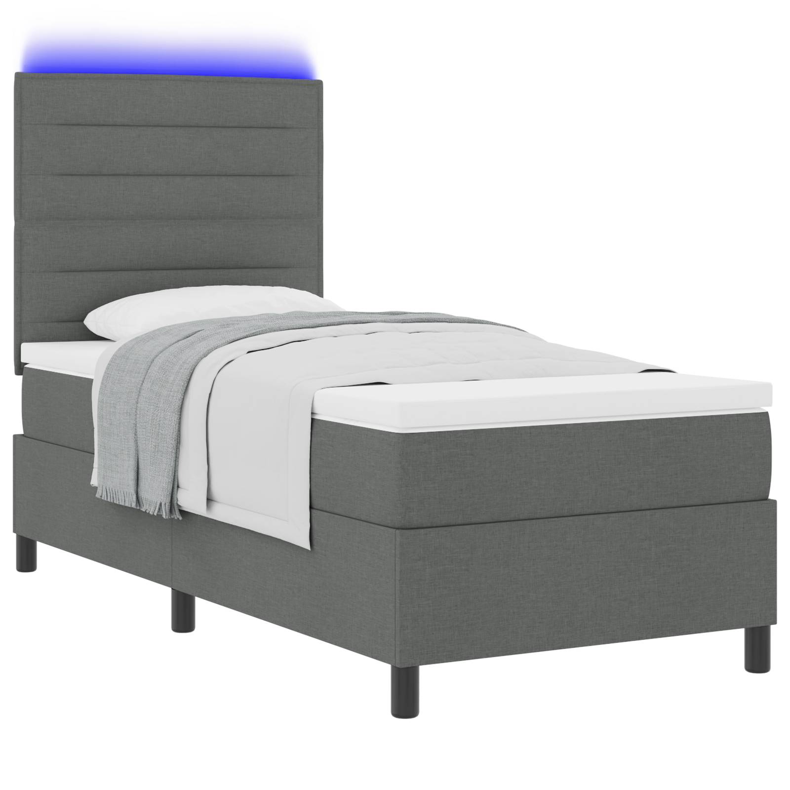 vidaXL Boxspringbett mit Matratze und LED in Dunkelgrau, 90 x 190 cm Stoff