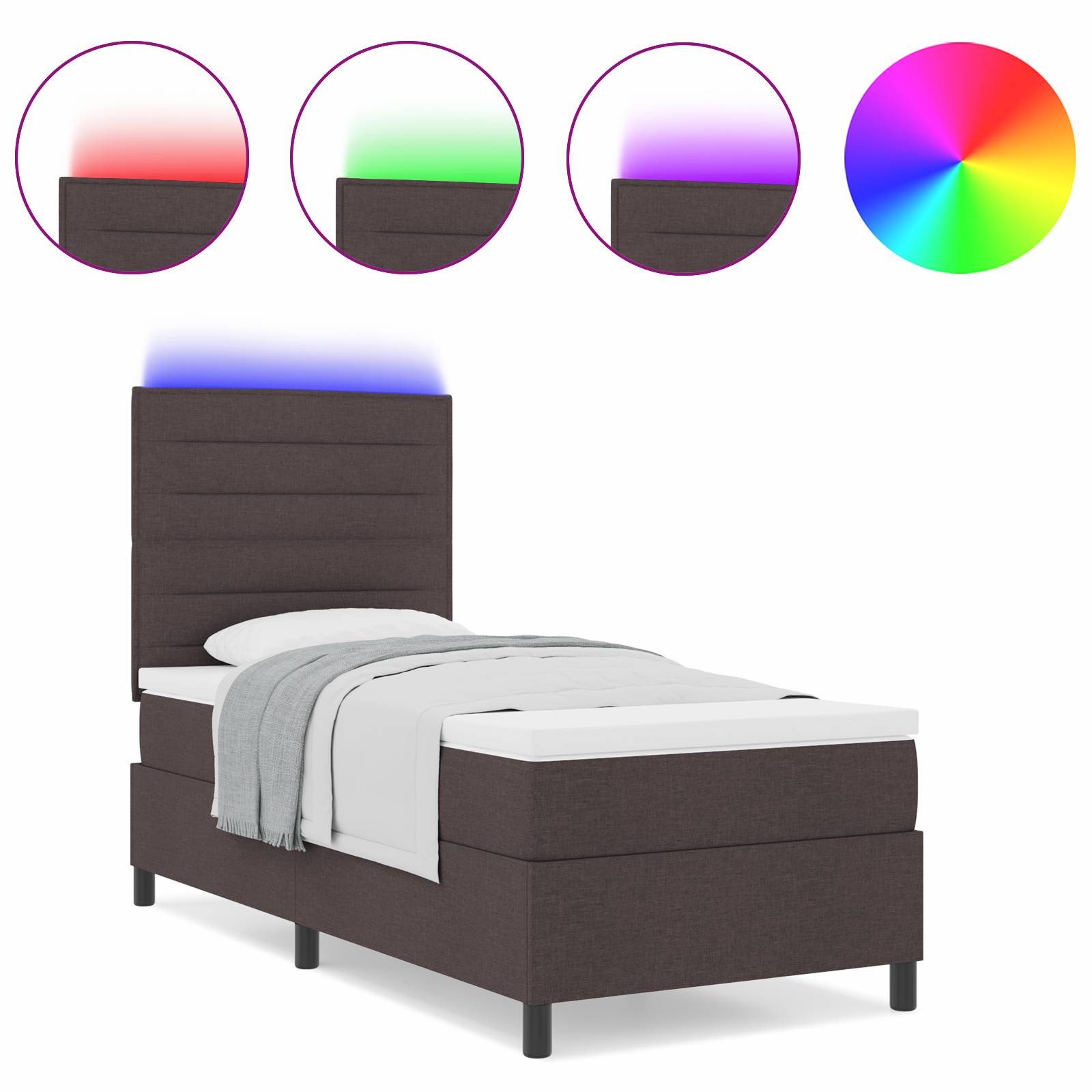 vidaXL Boxspringbett mit Matratze & LED - Dunkelbraun - 100 x 200 cm - Stoff