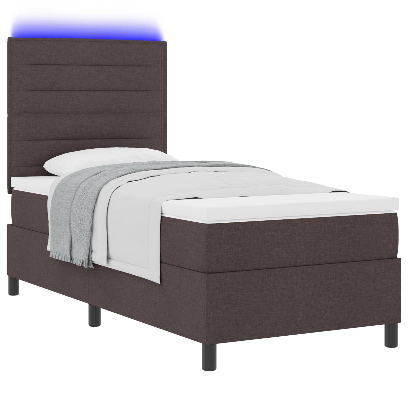 vidaXL Boxspringbett mit Matratze & LED - Dunkelbraun - 100 x 200 cm - Stoff