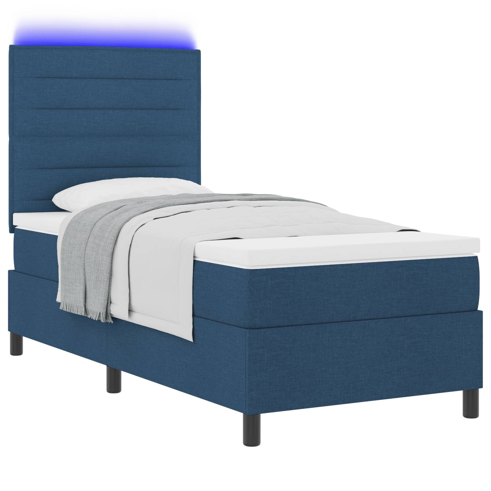 vidaXL Boxspringbett mit Matratze & LED Blau, 90 x 190 cm, Stoff