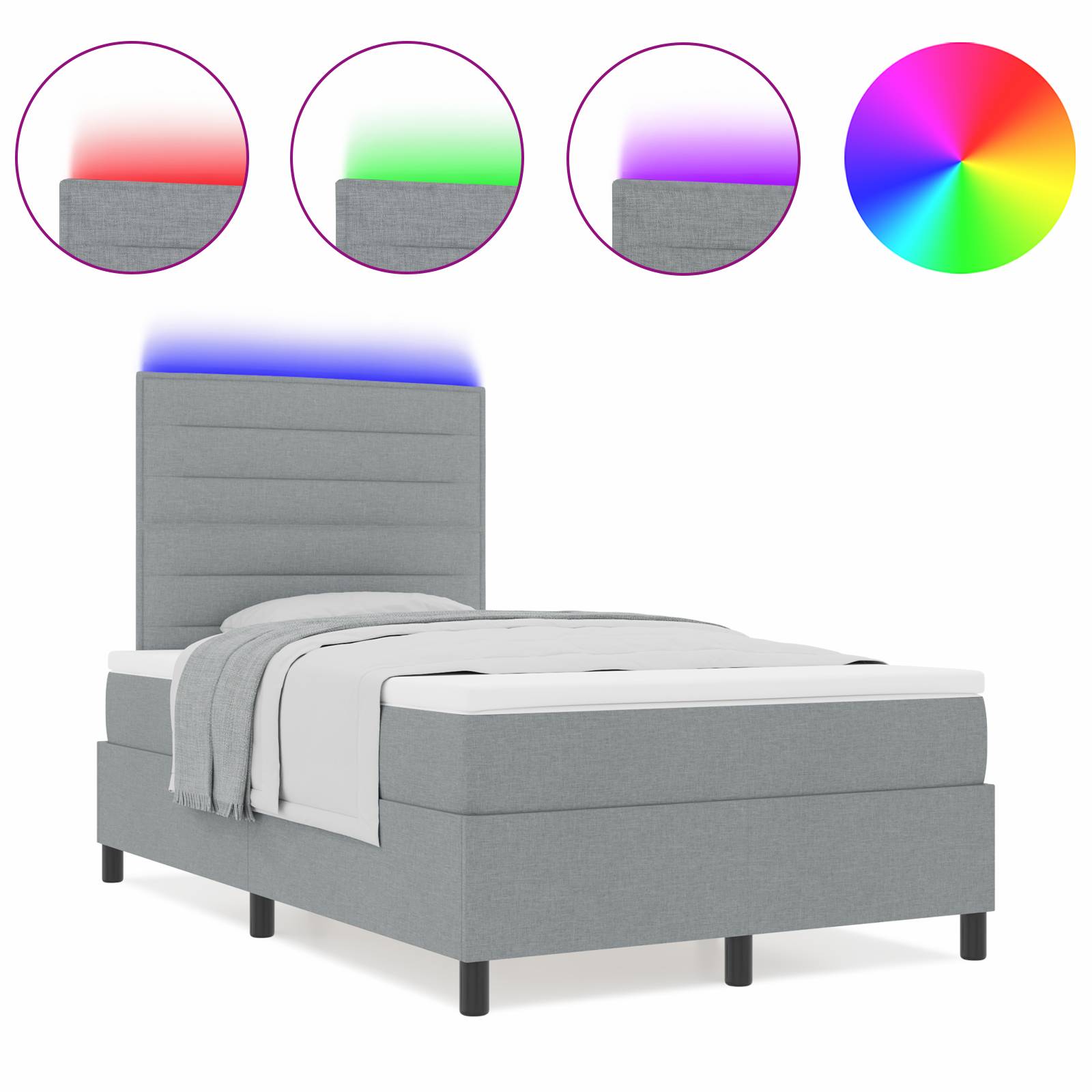 vidaXL Boxspringbett mit Matratze & LED Licht Grau, 120 x 190 cm, Stoff